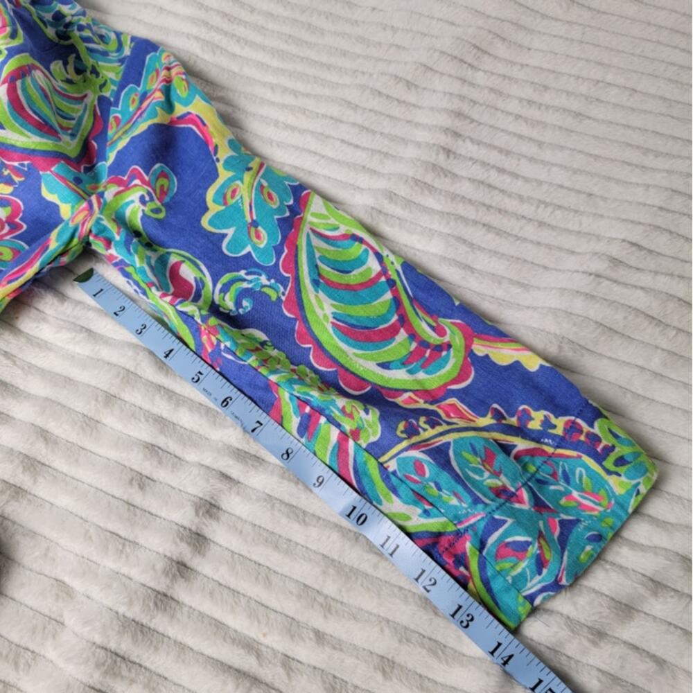 Lilly Pulitzer Dress Small Linen 3/4 Sleeve Blue Pink Paisley Print Tunic Dress - Picture 7 of 9